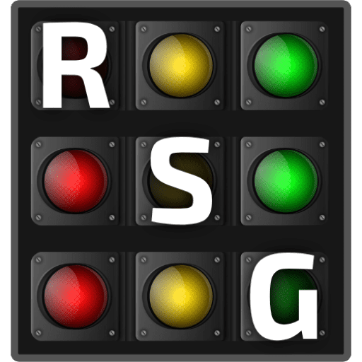 Site icon shows three vertically stacked stop lights with initials R, S & G on the red, yellow, and green lights respectively